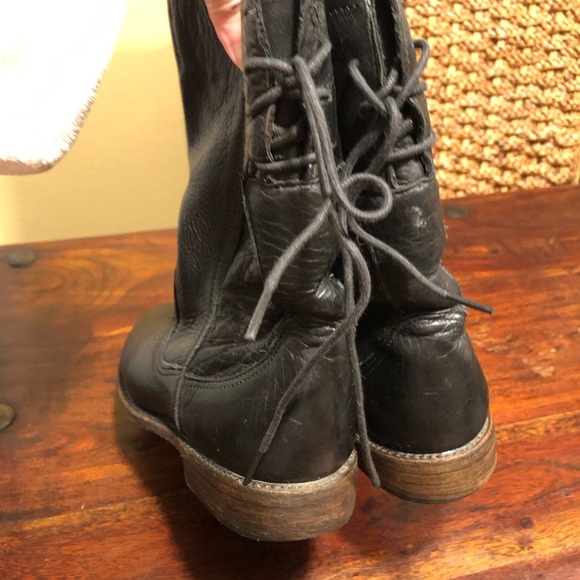 Walk Over Vintage Shoe Womens Boots Leather Pull Mid Calf Western Moto 8.5 - Picture 3 of 11